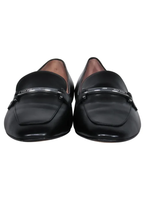 BOSS Hugo Boss - Black Leather Loafer w/ Silver-Toned Bar Sz 11