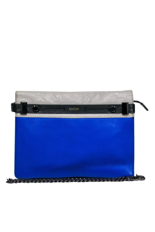 Botkier - Blue, Black & Cream Colorblocked Pebbled Leather Handbag w/ Chain Strap