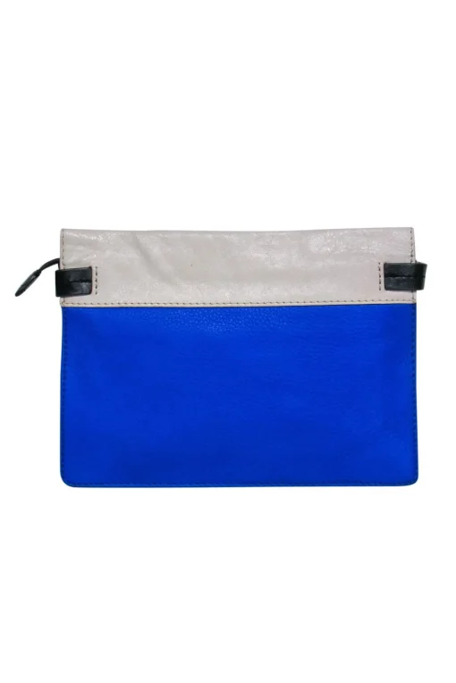 Botkier - Blue, Black & Cream Colorblocked Pebbled Leather Handbag w/ Chain Strap