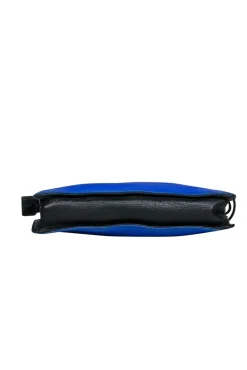 Botkier - Blue, Black & Cream Colorblocked Pebbled Leather Handbag w/ Chain Strap
