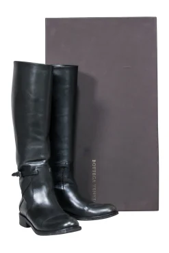 Bottega Veneta - Black Leather Tall Riding Boots Sz 6.5