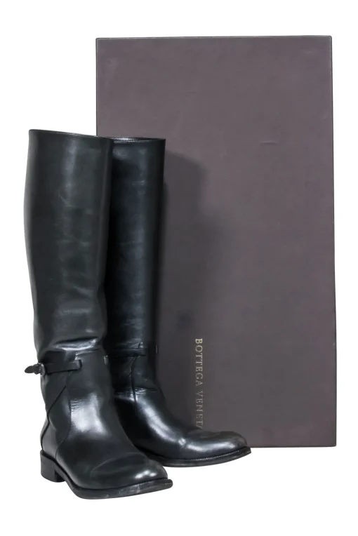Bottega Veneta - Black Leather Tall Riding Boots Sz 6.5