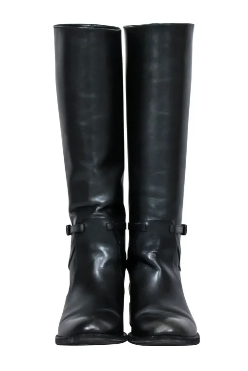 Bottega Veneta - Black Leather Tall Riding Boots Sz 6.5