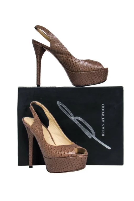 Brian Atwood - Brown Snakeskin Peep Toe Platform Pumps Sz 10