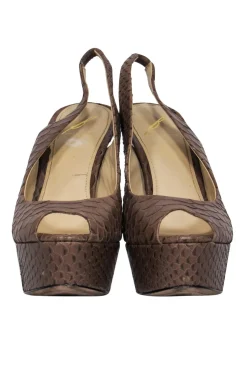 Brian Atwood - Brown Snakeskin Peep Toe Platform Pumps Sz 10