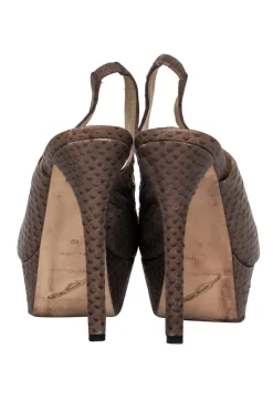 Brian Atwood - Brown Snakeskin Peep Toe Platform Pumps Sz 10