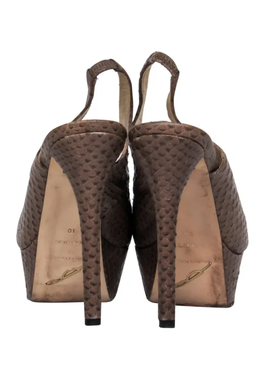 Brian Atwood - Brown Snakeskin Peep Toe Platform Pumps Sz 10