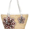 Brighton - Beige Straw Tote Bag w/ Leather Flowers