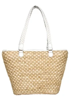 Brighton - Beige Straw Tote Bag w/ Leather Flowers
