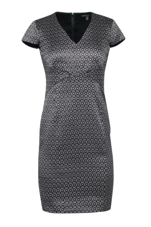 Brooks Brothers - Black & Silver Geometric Star Jacquard Print Fitted Sheath Dress Sz 6P