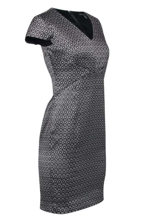 Brooks Brothers - Black & Silver Geometric Star Jacquard Print Fitted Sheath Dress Sz 6P