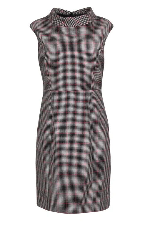 Brooks Brothers - Black, White & Red Houndstooth Wool Sheath Dress Sz 8