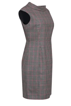 Brooks Brothers - Black, White & Red Houndstooth Wool Sheath Dress Sz 8