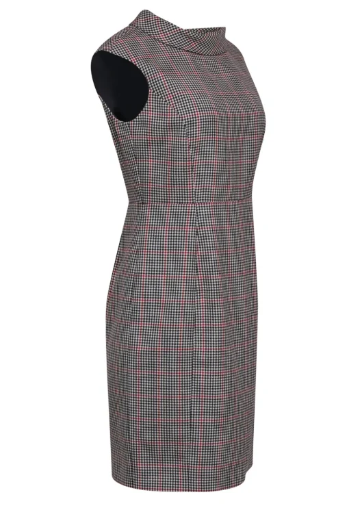 Brooks Brothers - Black, White & Red Houndstooth Wool Sheath Dress Sz 8