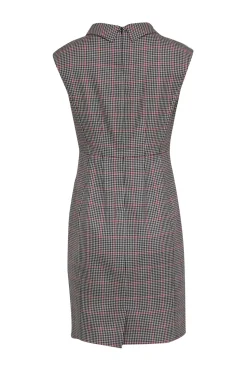 Brooks Brothers - Black, White & Red Houndstooth Wool Sheath Dress Sz 8
