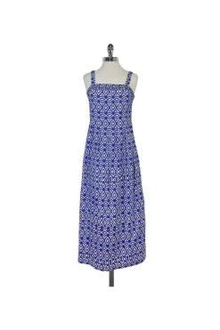 Brooks Brothers - Blue & White Printed Cotton Maxi Dress Sz 2