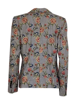 Brooks Brothers - Brown, Black & Blue Houndstooth w/ Red Embroidered Roses Blazer Sz 12