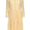 Brooks Brothers - White & Yellow Polka Dot Print Pleated Shirt Dress Sz 6