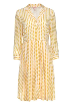 Brooks Brothers - White & Yellow Polka Dot Print Pleated Shirt Dress Sz 6