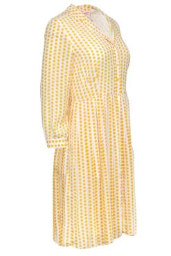 Brooks Brothers - White & Yellow Polka Dot Print Pleated Shirt Dress Sz 6