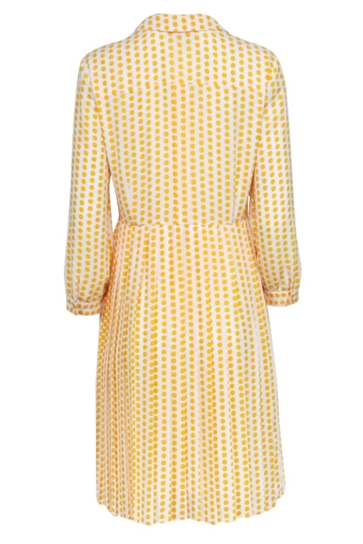 Brooks Brothers - White & Yellow Polka Dot Print Pleated Shirt Dress Sz 6