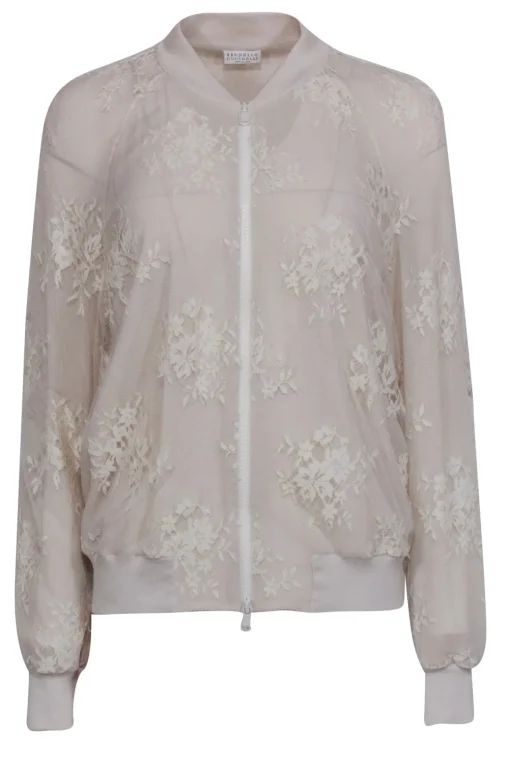 Brunello Cucinelli - Beige Lace Bomber Jacket Sz 10