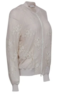 Brunello Cucinelli - Beige Lace Bomber Jacket Sz 10