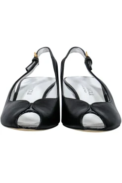Bruno Magli - Black Leather Peep Toe Slingback Kitten Heels Sz 6