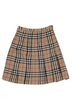 Burberry - Beige, Black, & Red Tartan Plaid Pleated Skirt Sz 2