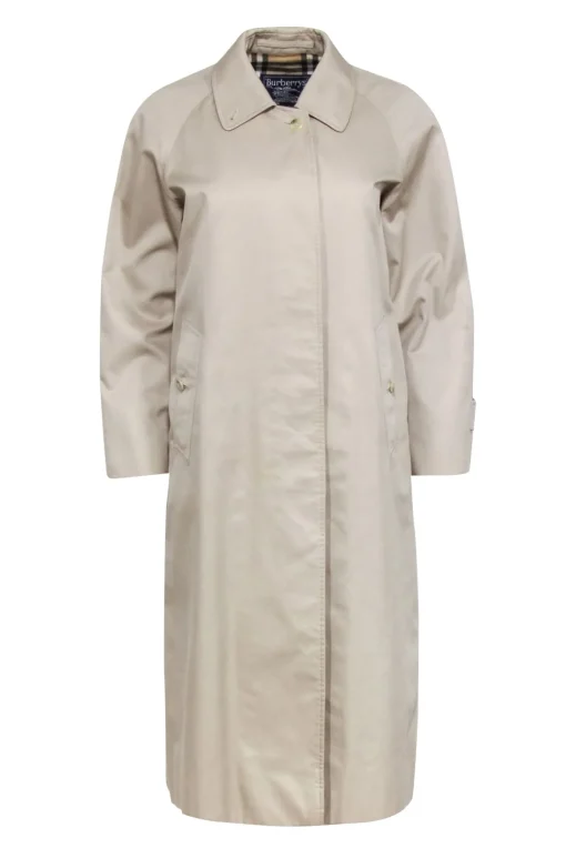 Burberry - Beige Covered Button Trench Coat Sz 8P
