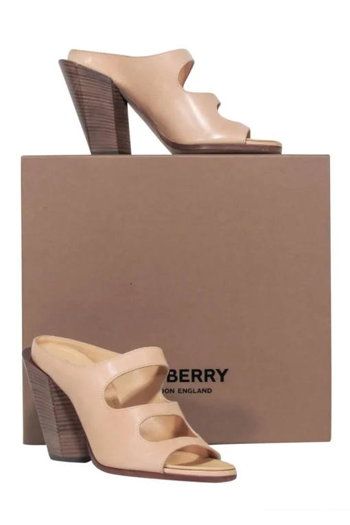 Burberry - Beige Leather Open Toe "Kiersten" Mule Heels Sz 8.5