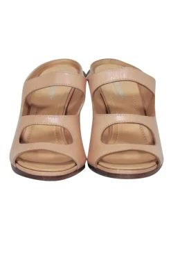 Burberry - Beige Leather Open Toe "Kiersten" Mule Heels Sz 8.5
