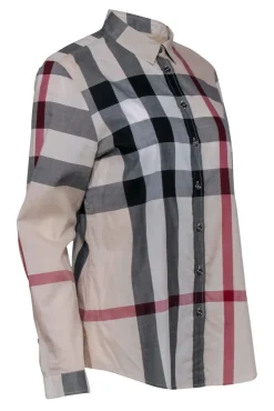Burberry - Beige Signature Plaid Long Sleeve Button Front Sz M