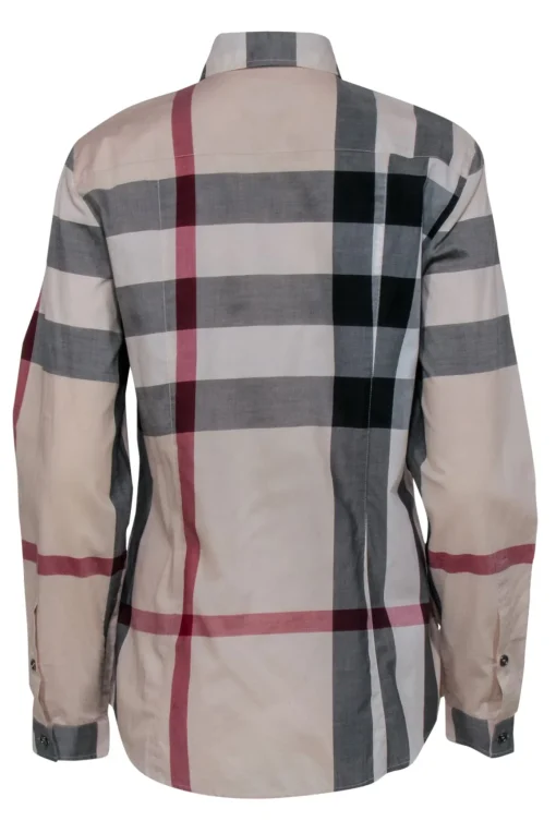 Burberry - Beige Signature Plaid Long Sleeve Button Front Sz M