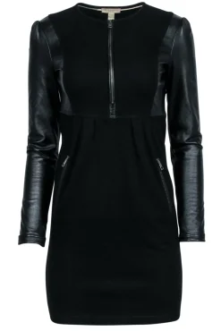 Burberry - Black Leather Long Sleeve Mini Dress Sz 2