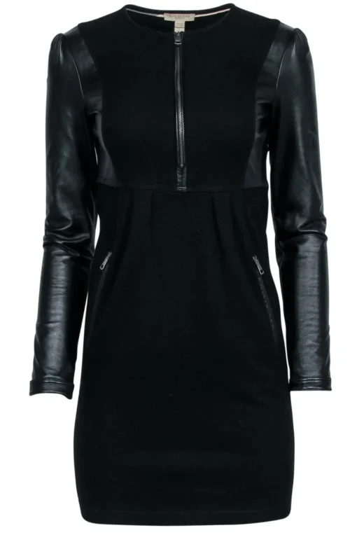Burberry - Black Leather Long Sleeve Mini Dress Sz 2