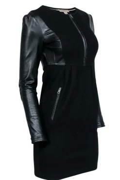 Burberry - Black Leather Long Sleeve Mini Dress Sz 2