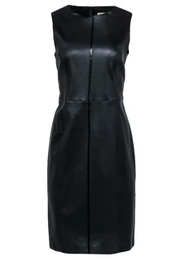 Burberry - Black Leather Sleeveless Paneled Sheath Dress Sz 12