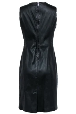 Burberry - Black Leather Sleeveless Paneled Sheath Dress Sz 12