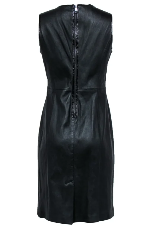 Burberry - Black Leather Sleeveless Paneled Sheath Dress Sz 12