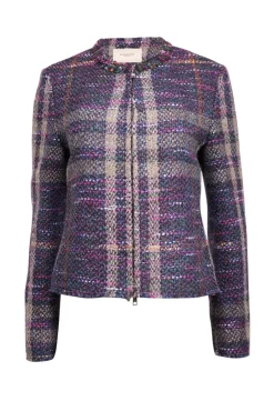 Burberry - Black, Pink, Teal, & Orange Multi Color Tweed Jacket Sz 10