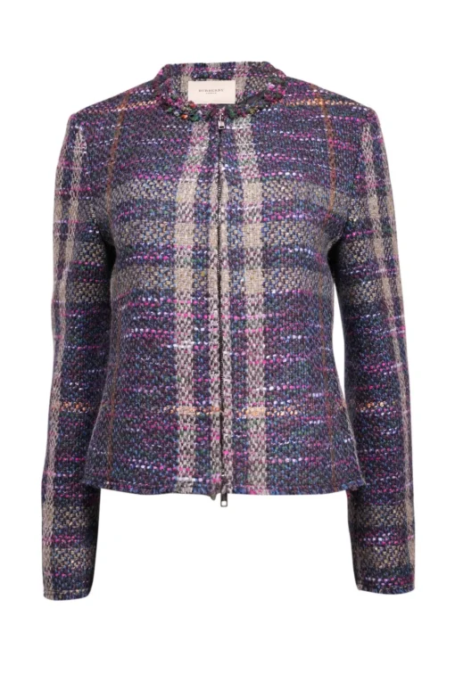 Burberry - Black, Pink, Teal, & Orange Multi Color Tweed Jacket Sz 10