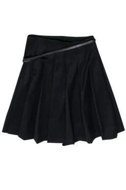 Burberry - Black Pleated Mini Wrap Wool Skirt w/ Belt Sz 8