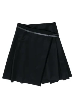 Burberry - Black Pleated Mini Wrap Wool Skirt w/ Belt Sz 8