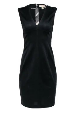 Burberry - Black Sleeveless Sheath Dress w/ Epaulette Shoulder Sz 8