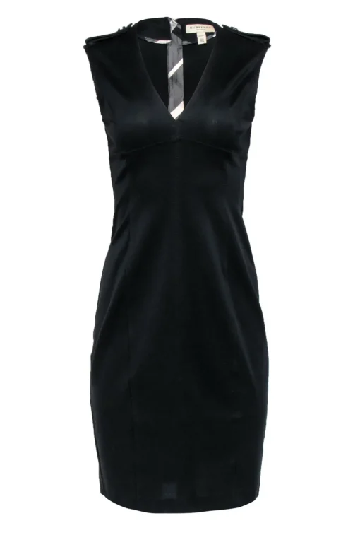 Burberry - Black Sleeveless Sheath Dress w/ Epaulette Shoulder Sz 8