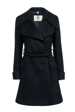 Burberry - Black Wool Blend Double Breasted Short Coat Sz 8