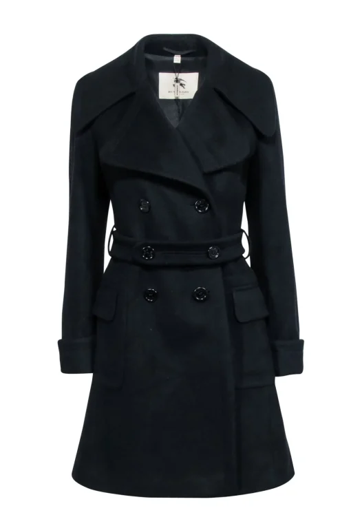 Burberry - Black Wool Blend Double Breasted Short Coat Sz 8