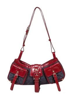 Burberry - Blue Chambray Quilted Shoulder Bag w/ Red Leather Trims