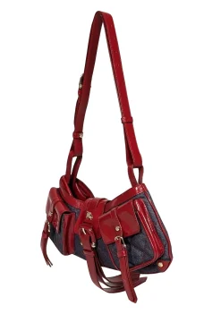 Burberry - Blue Chambray Quilted Shoulder Bag w/ Red Leather Trims